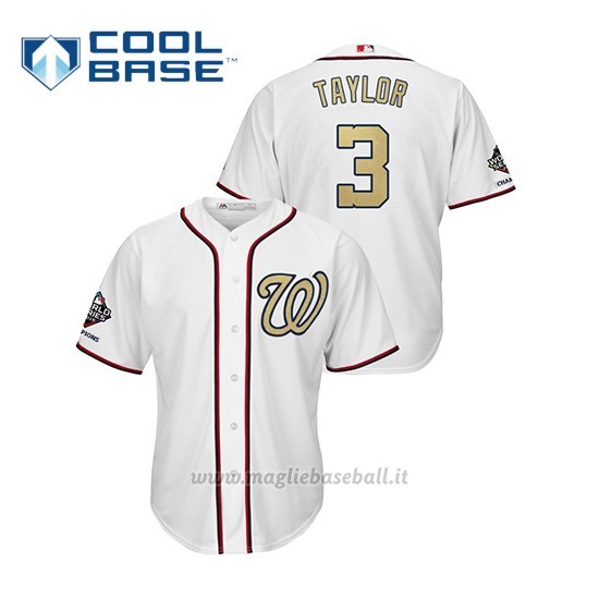 Maglia Baseball Uomo Washington Nationals 3 Michael A. Tayl Or 2019 Gold Program Cool Base Bianco